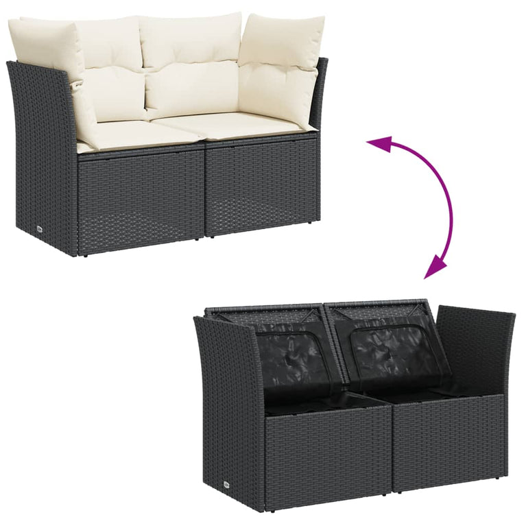 Tuinbank 2-zits met kussens poly rattan zwart