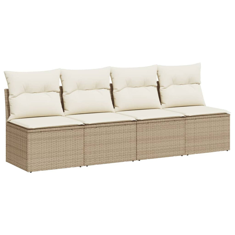 Tuinbank 4-zits met kussens poly rattan beige