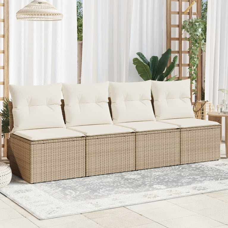 Tuinbank 4-zits met kussens poly rattan beige