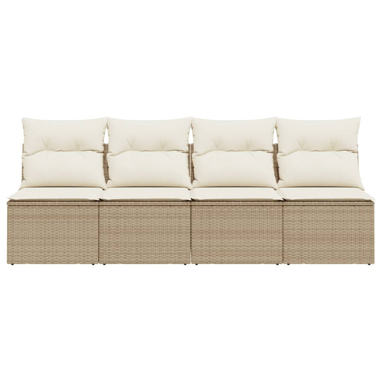 Tuinbank 4-zits met kussens poly rattan beige