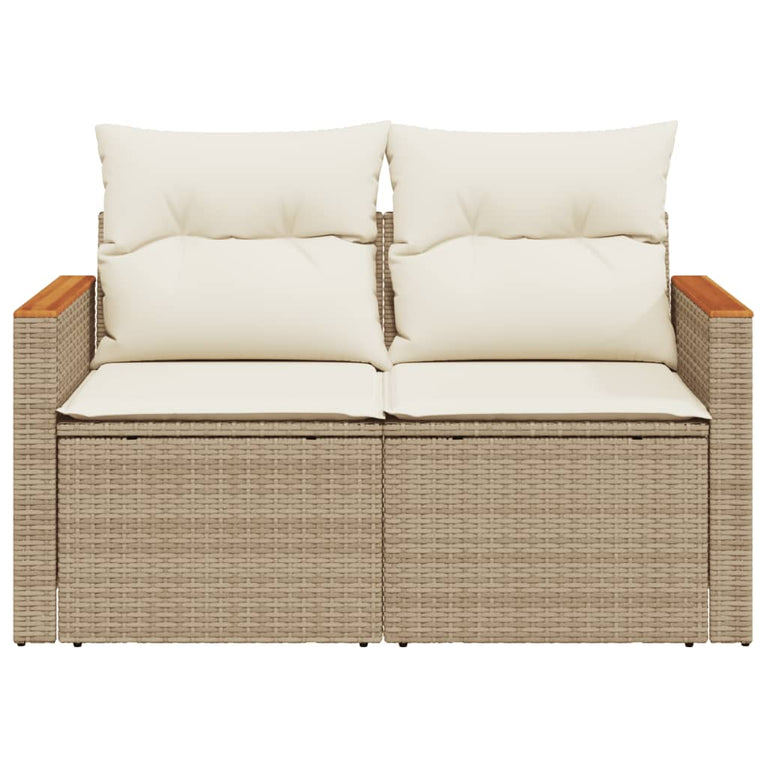 Tuinbank 2-zits met kussens poly rattan beige