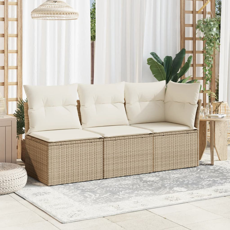 Tuinhoekbank met kussens poly rattan beige