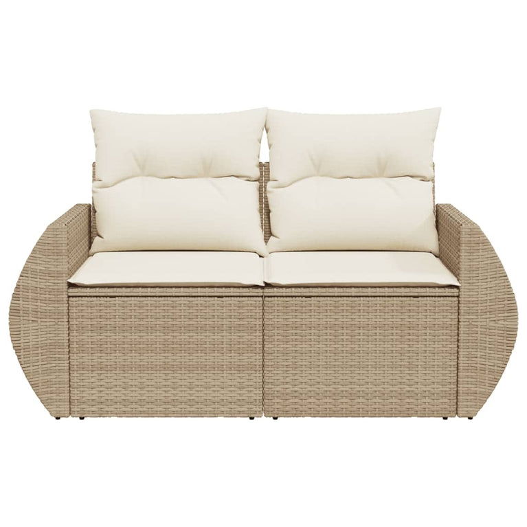 Tuinbank 2-zits met kussens poly rattan beige