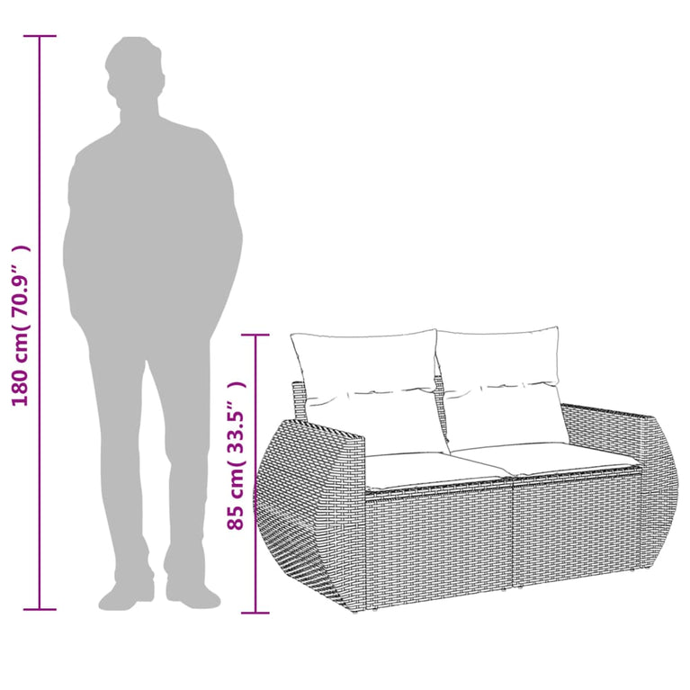 Tuinbank 2-zits met kussens poly rattan beige