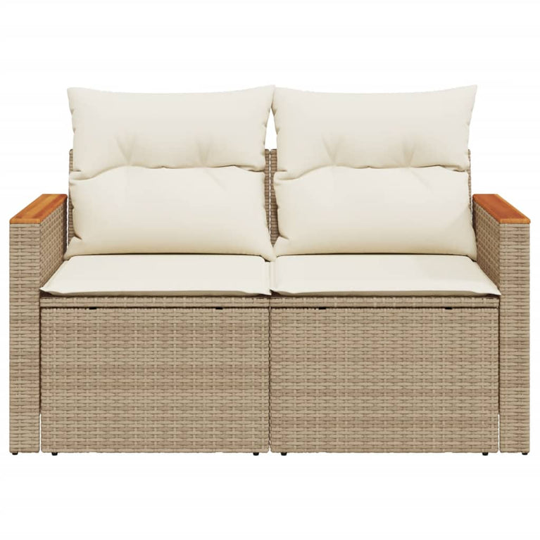 Tuinbank 2-zits met kussens poly rattan beige
