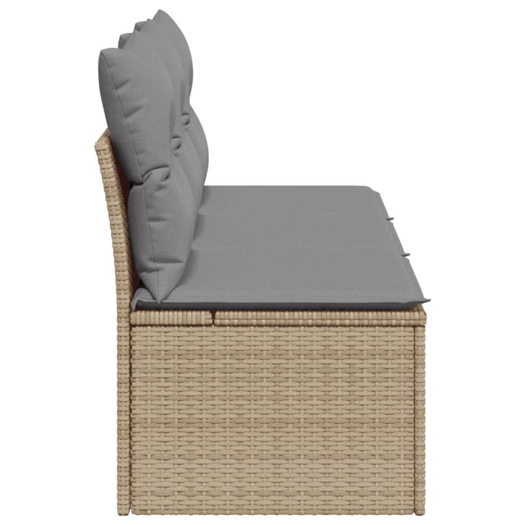Tuinbank 3-zits met kussens poly rattan beige