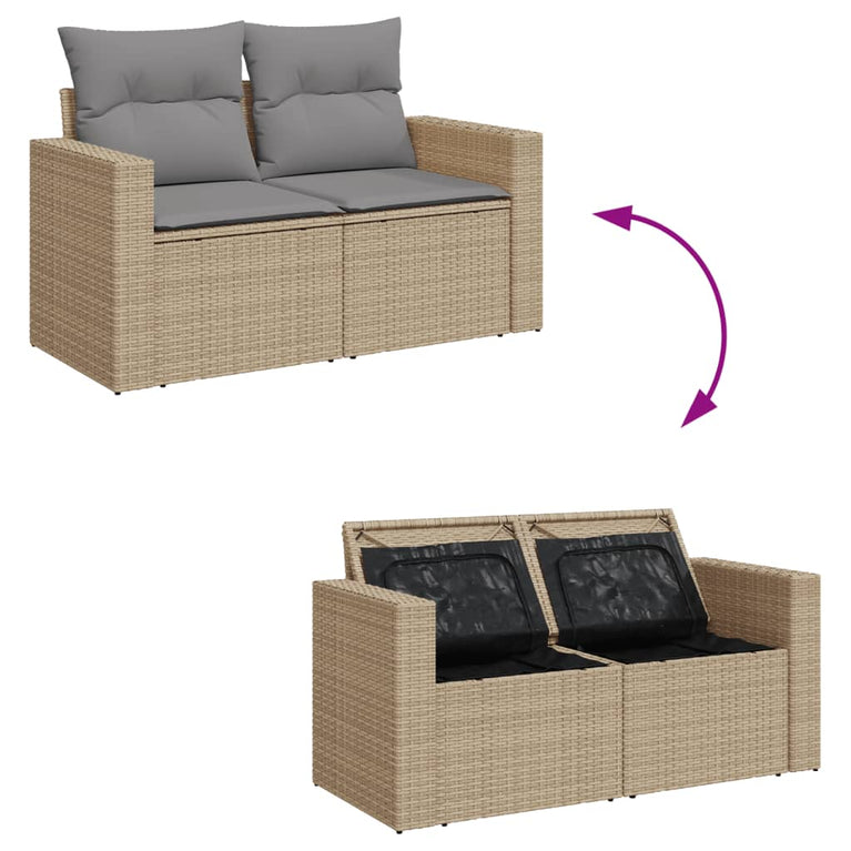 Tuinbank 2-zits met kussens poly rattan beige