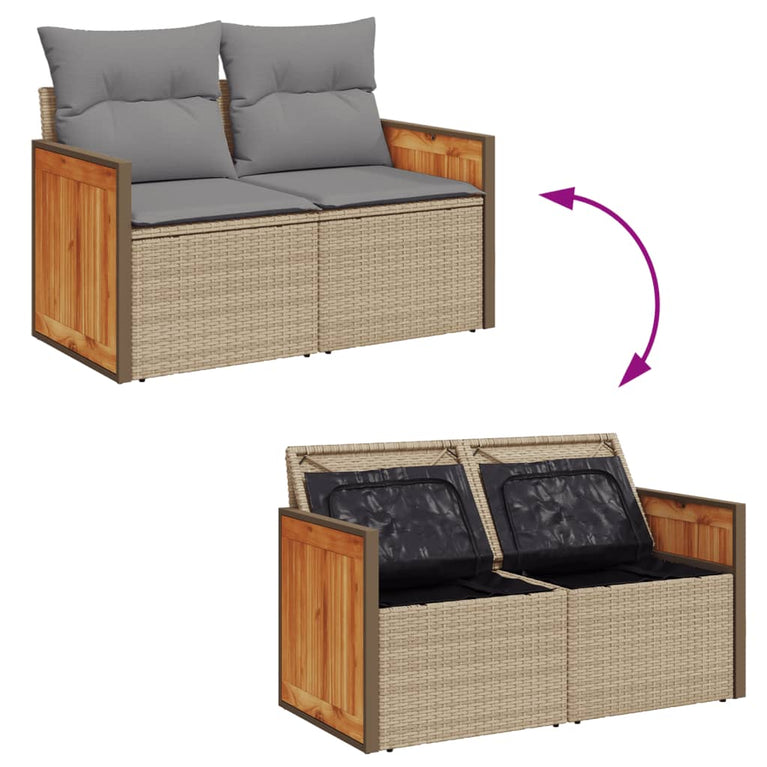Tuinbank 2-zits met kussens poly rattan beige