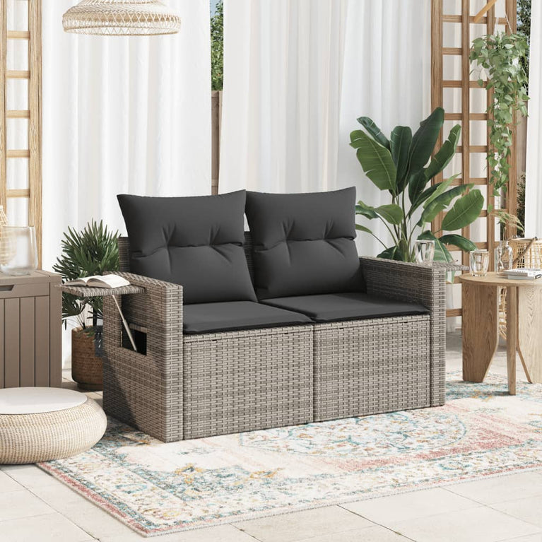 Tuinbank 2-zits met kussens poly rattan grijs