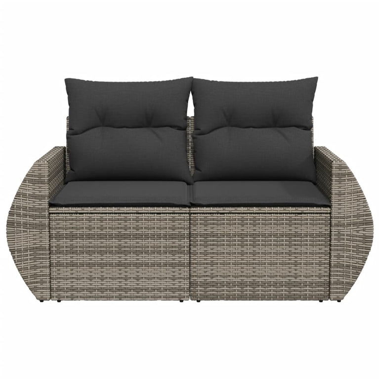 Tuinbank 2-zits met kussens poly rattan grijs