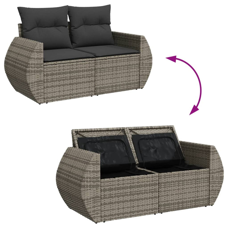 Tuinbank 2-zits met kussens poly rattan grijs