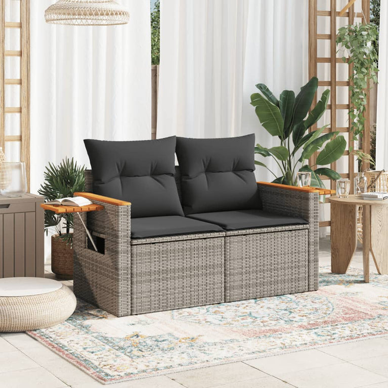 Tuinbank 2-zits met kussens poly rattan grijs
