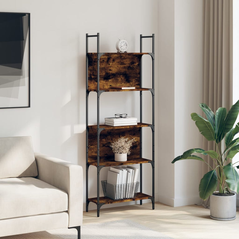 Boekenkast 5-laags 60,5x24x166,5 cm bewerkt hout gerookt eiken