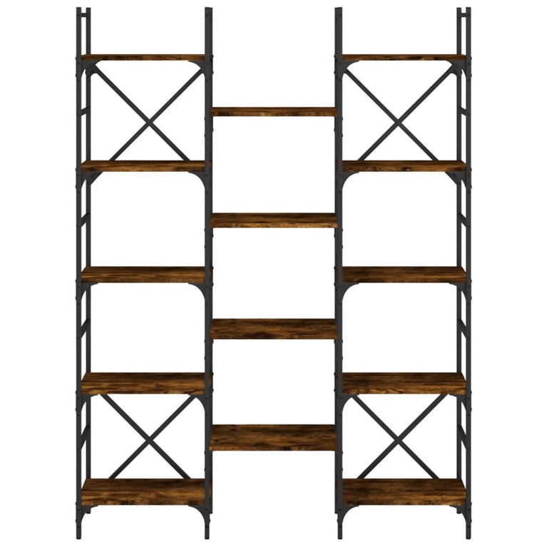 Boekenkast 127,5x28,5x172,5 cm bewerkt hout gerookt eikenkleur