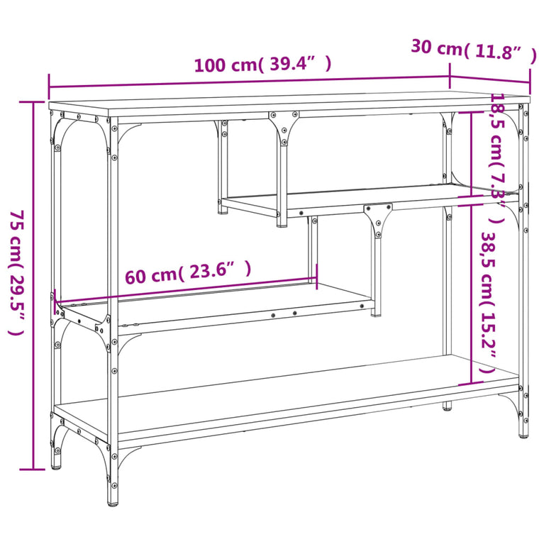 Wandtafel 100x30x75 cm bewerkt hout bruineikenkleurig