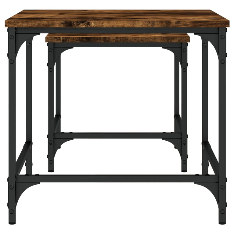 2-delige Tafeltjesset bewerkt hout gerookt eikenkleurig