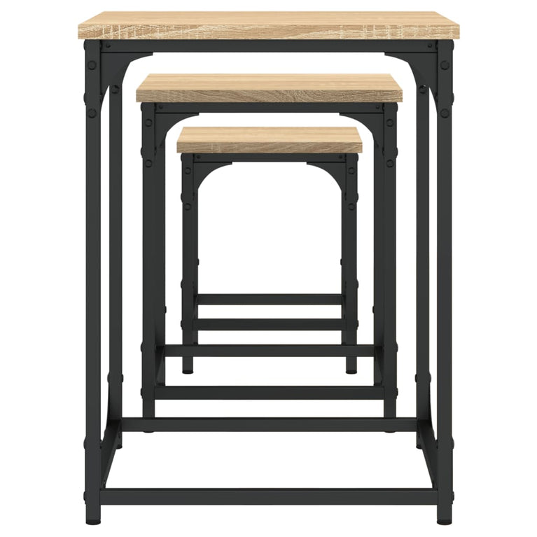 3-delige Tafeltjesset bewerkt hout sonoma eikenkleurig