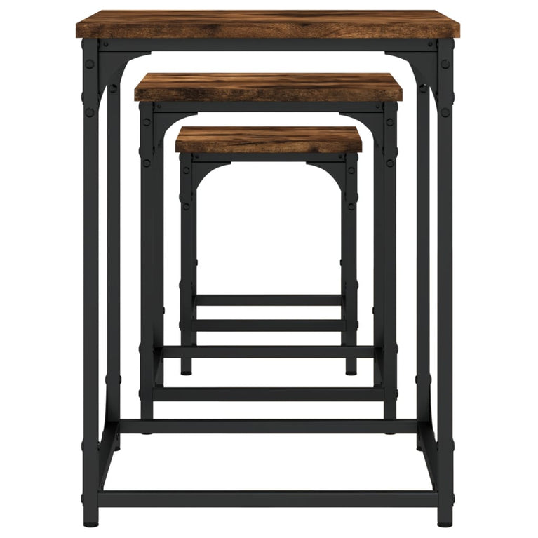 3-delige Tafeltjesset bewerkt hout gerookt eikenkleurig