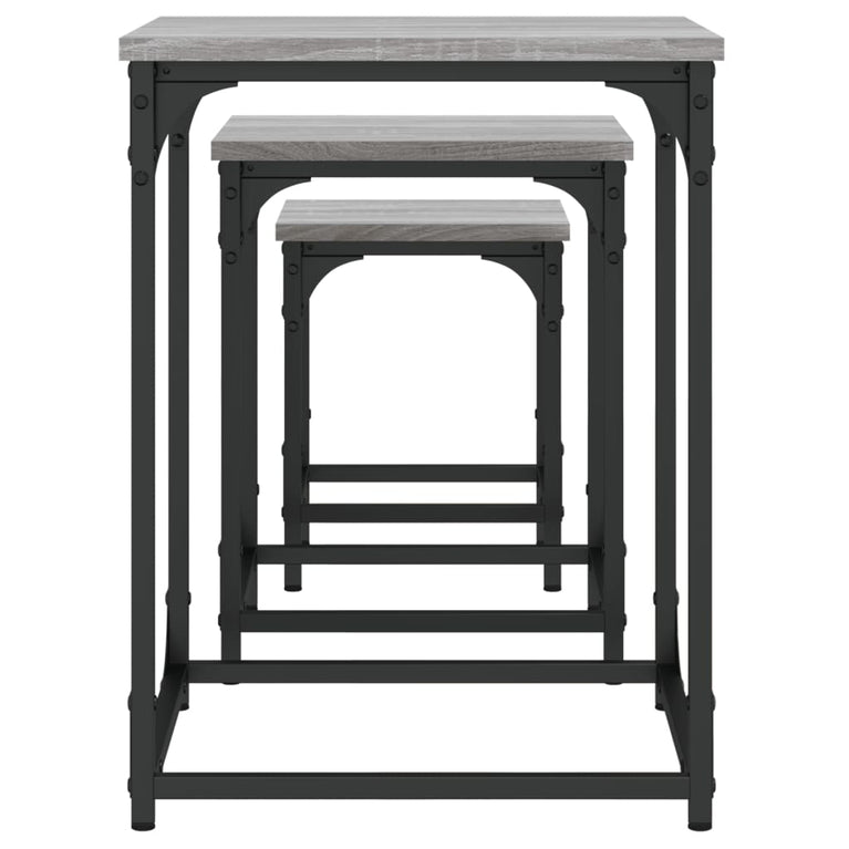 3-delige Tafeltjesset bewerkt hout grijs sonoma