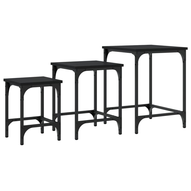 3-delige Tafeltjesset bewerkt hout zwart