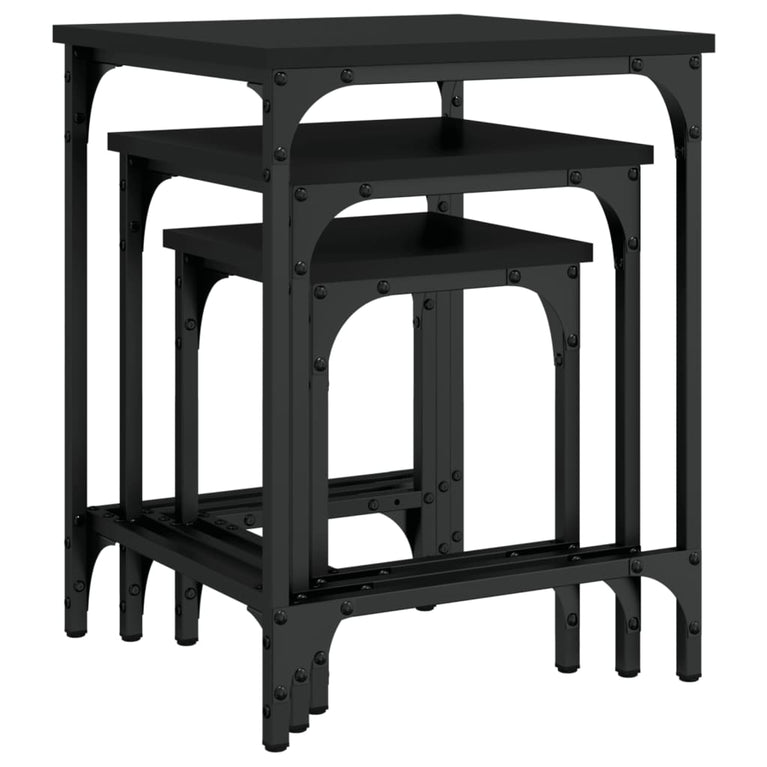 3-delige Tafeltjesset bewerkt hout zwart