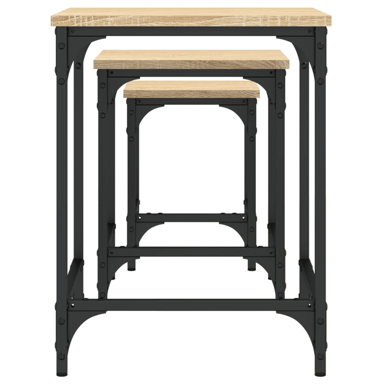 3-delige Tafeltjesset bewerkt hout sonoma eikenkleurig