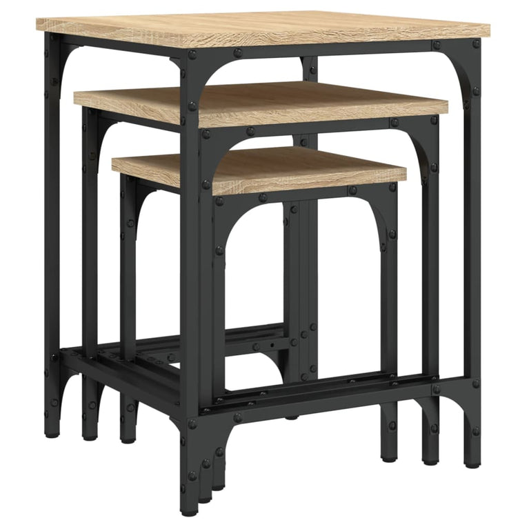 3-delige Tafeltjesset bewerkt hout sonoma eikenkleurig