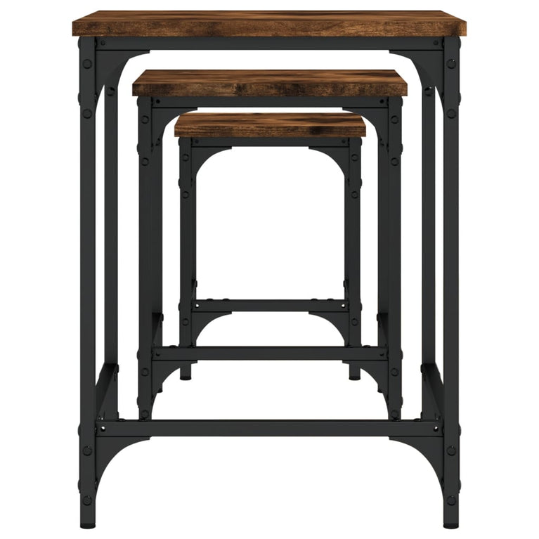 3-delige Tafeltjesset bewerkt hout gerookt eikenkleurig