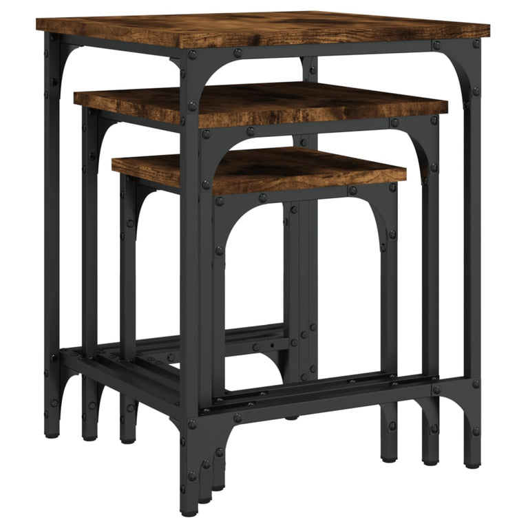 3-delige Tafeltjesset bewerkt hout gerookt eikenkleurig