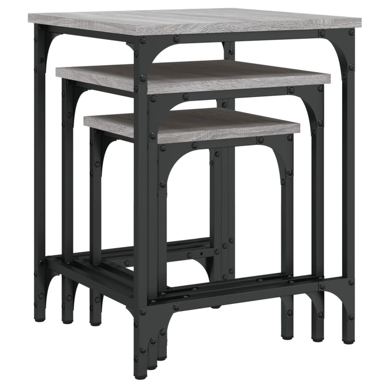 3-delige Tafeltjesset bewerkt hout grijs sonoma