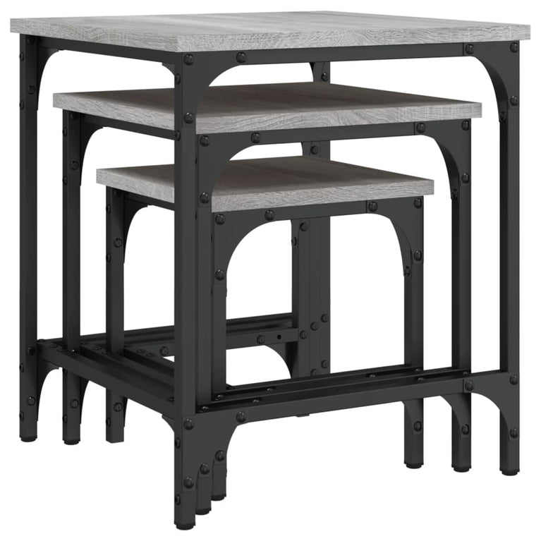 3-delige Tafeltjesset bewerkt hout grijs sonoma