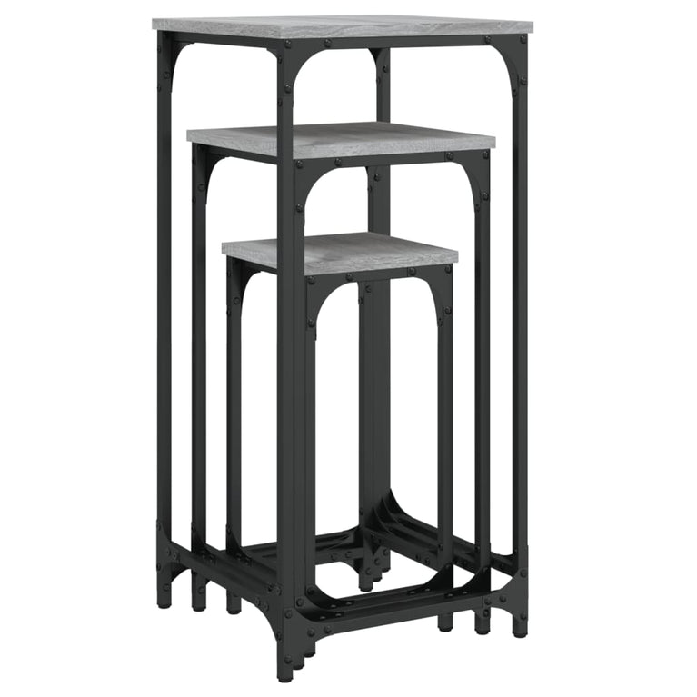 3-delige Tafeltjesset bewerkt hout grijs sonoma eikenkleurig