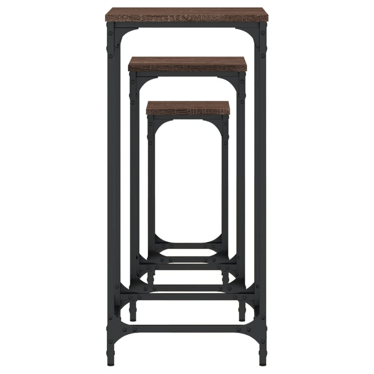 3-delige Tafeltjesset bewerkt hout bruineikenkleurig