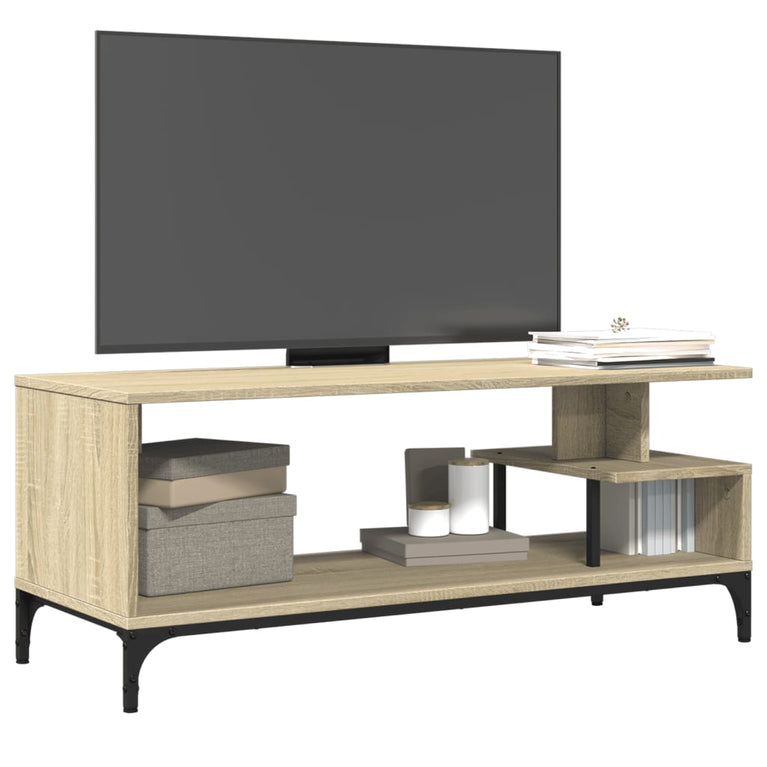 Tv-meubel 102x40x41 cm hout en gepoedercoat staal sonoma eiken