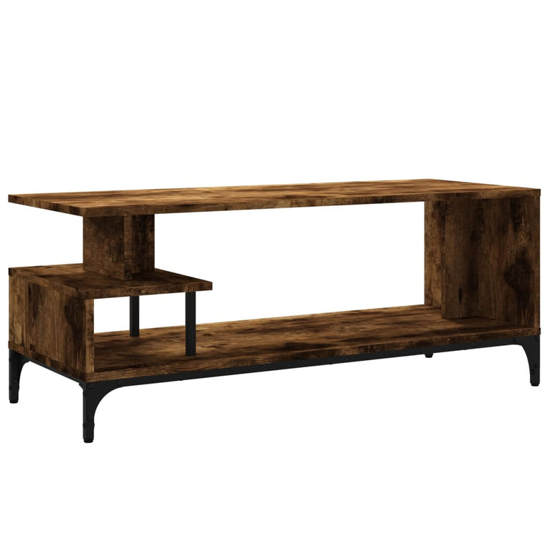 Tv-meubel 102x40x41 cm hout en gepoedercoat staal gerookt eiken