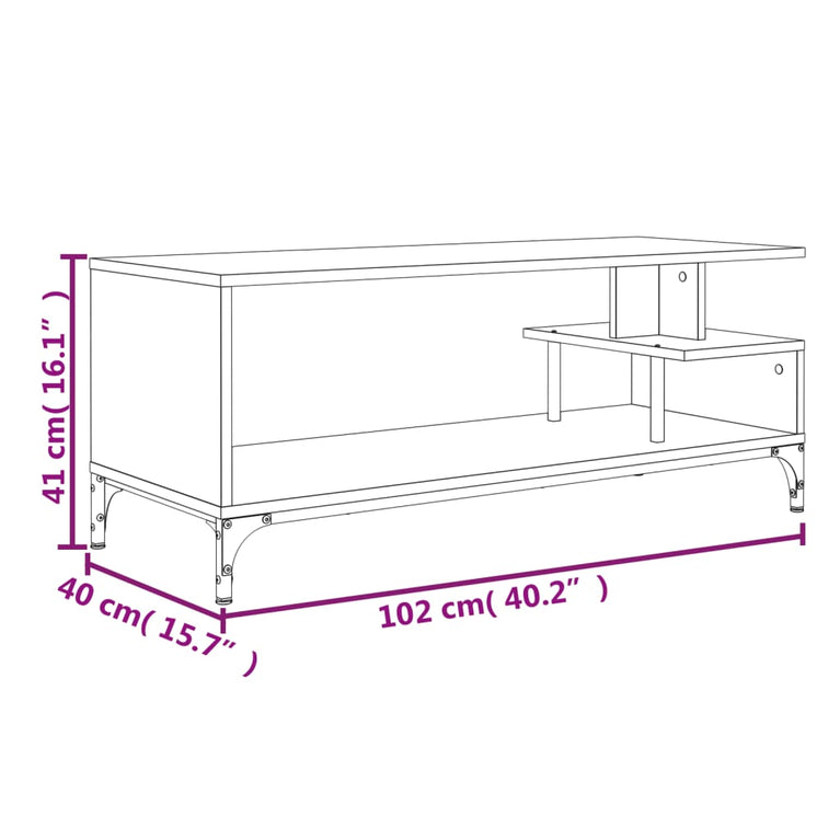 Tv-meubel 102x40x41 cm hout en gepoedercoat staal grijs sonoma