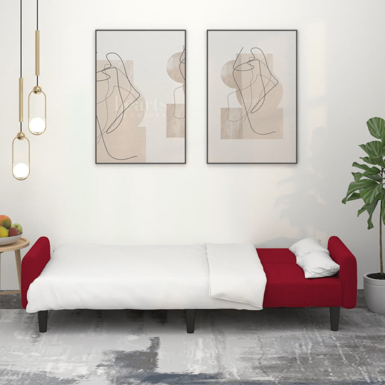 Slaapbank 2-zits fluweel wijnrood