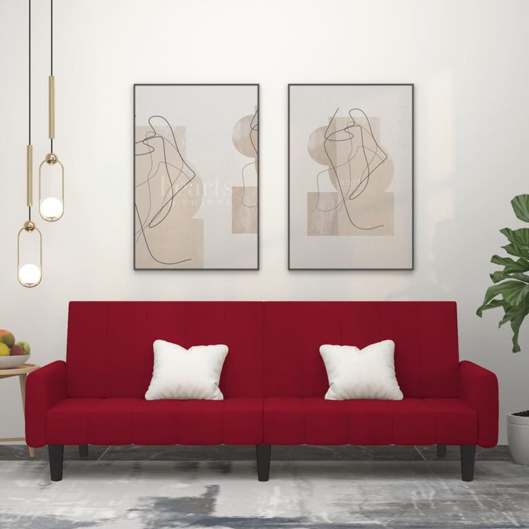 Slaapbank 2-zits fluweel wijnrood