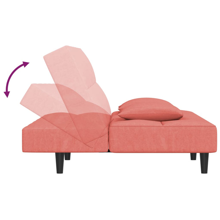 Slaapbank 2-zits met 2 kussens fluweel roze