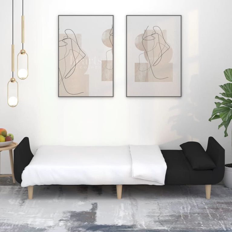 Slaapbank 2-zits met 2 kussens stof zwart