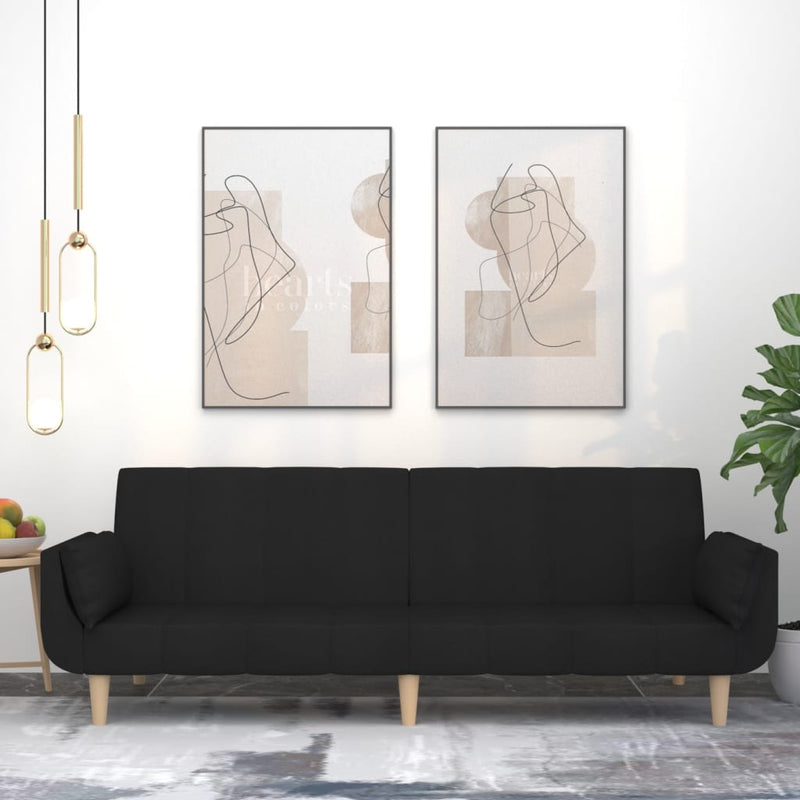 Slaapbank 2-zits met 2 kussens stof zwart