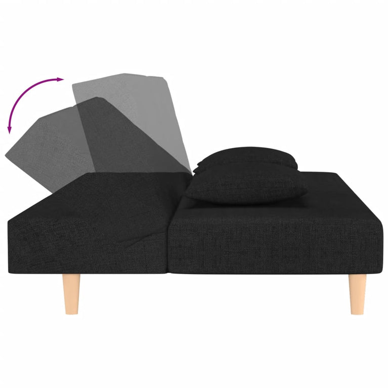 Slaapbank 2-zits met 2 kussens stof zwart