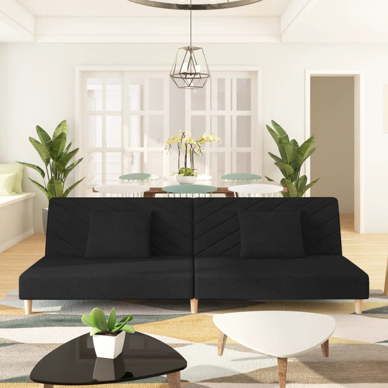 Slaapbank 2-zits met 2 kussens stof zwart