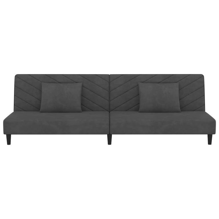 Slaapbank 2-zits met 2 kussens fluweel donkergrijs