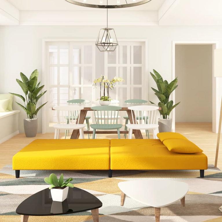 Slaapbank 2-zits met 2 kussens fluweel geel