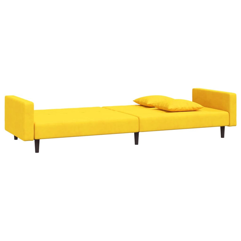 Slaapbank 2-zits met 2 kussens fluweel geel