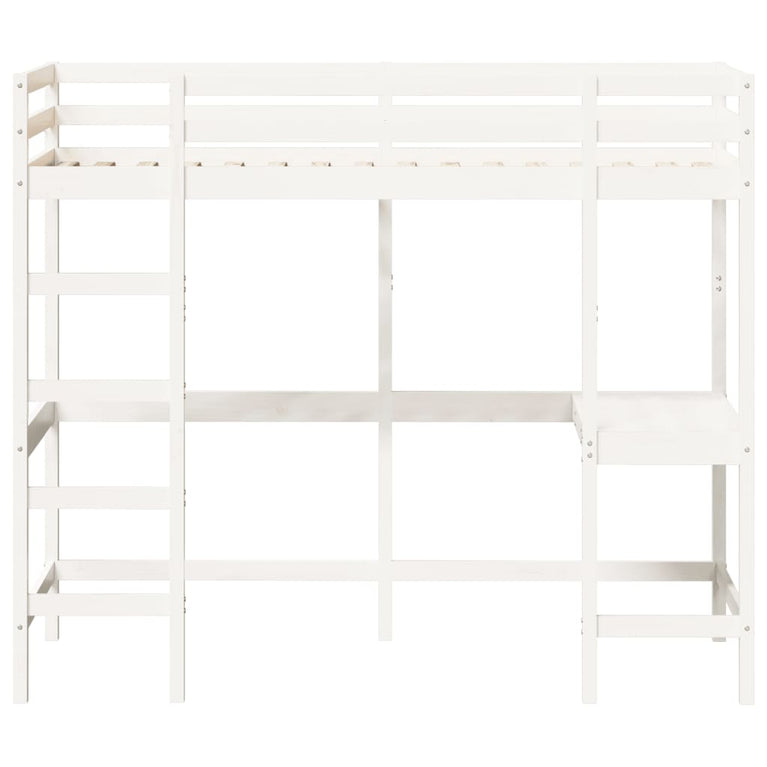 Hoogslaper met bureau massief grenenhout wit 100x200 cm