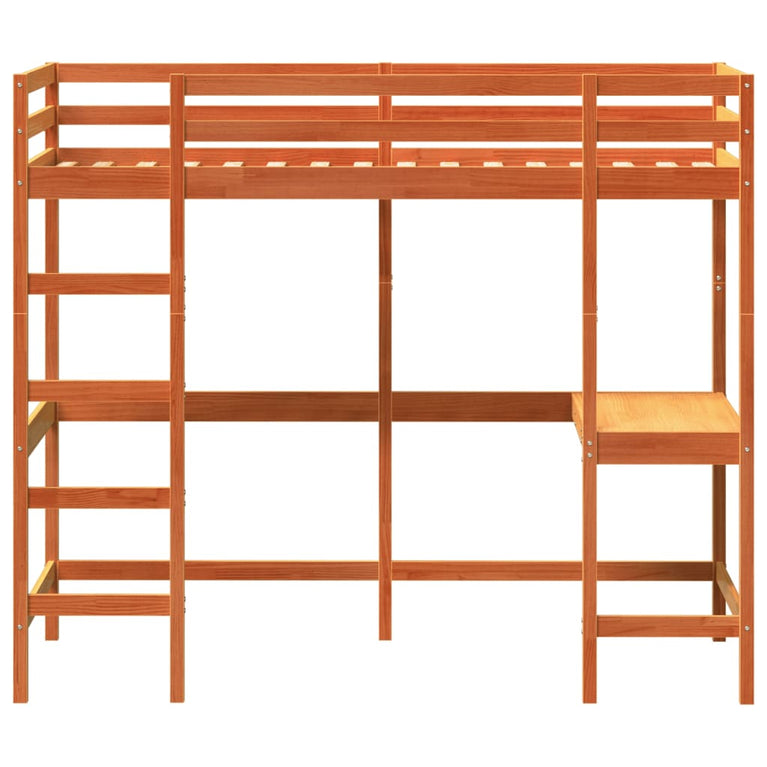 Hoogslaper met bureau massief grenenhout wasbruin 100x200 cm