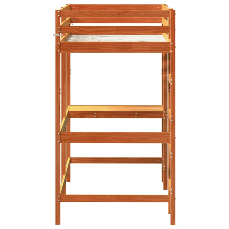 Hoogslaper met bureau massief grenenhout wasbruin 100x200 cm