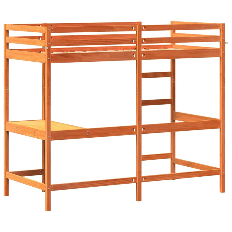 Hoogslaper met bureau massief grenenhout wasbruin 100x200 cm
